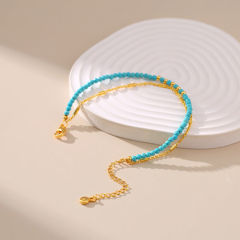 Elegant Turquoise Ethnic-style Bracelet With 18K Gold Plating