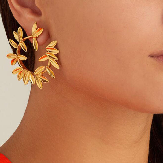 Leaf Geometric Semicircle Earrings