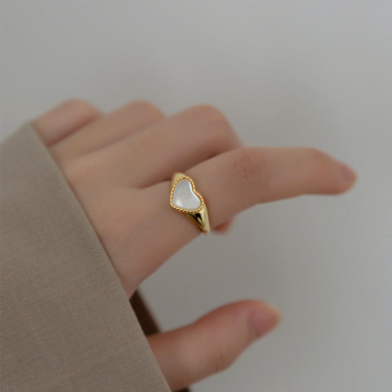 Retro Style Shell Heart-shaped Ring Japanese And Korean Simple Women's Love Heart-shaped Ring