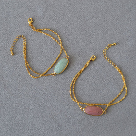 Natural Stone Double-layer Metal Chain Bracelet
