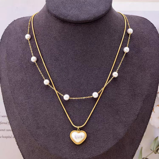 Love Necklace Double Layer Snake Bone Stereo Heart Shape
