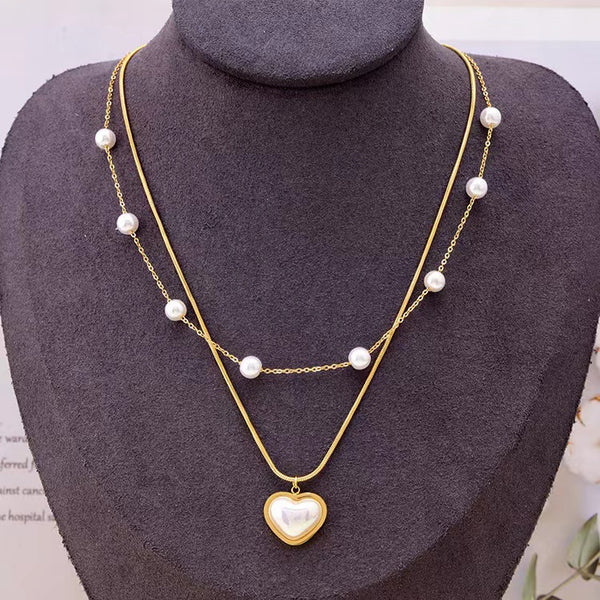 Love Necklace Double Layer Snake Bone Stereo Heart Shape